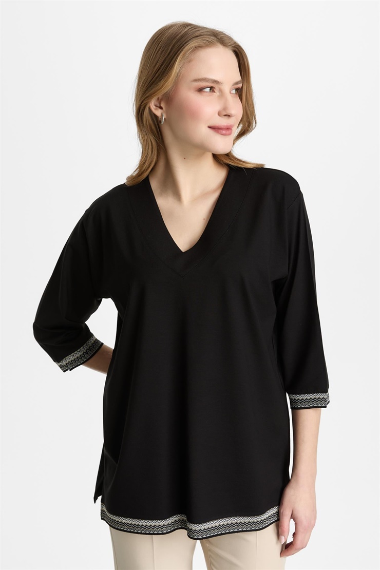 Mutlu Ertan Kadın Ribanalı V Yaka Bluz Siyah 30459