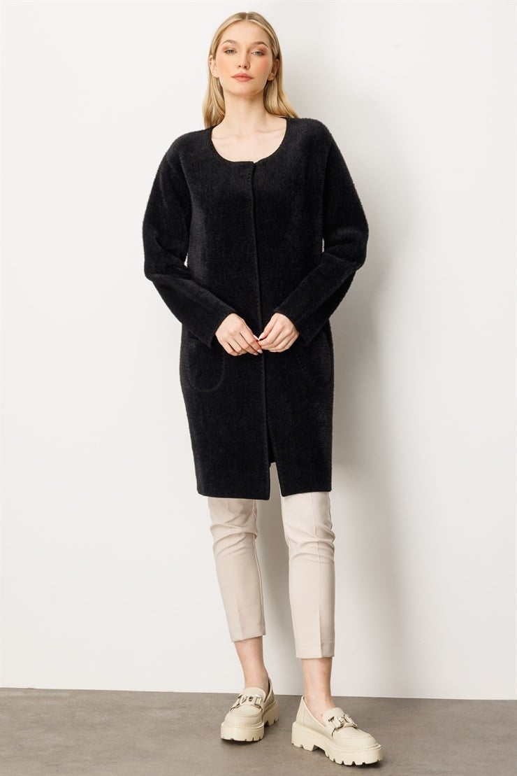 Mutlu Ertan Kadın Sakal Triko Hırka Siyah 20261