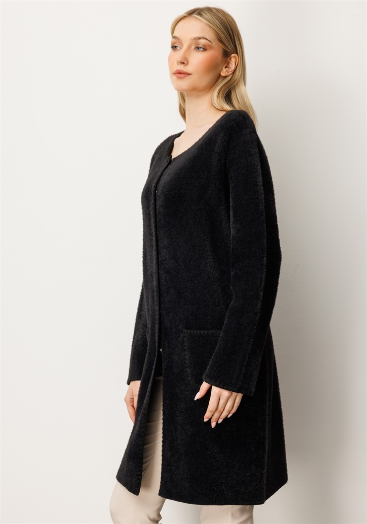 Mutlu Ertan Kadın Sakal Triko Hırka Siyah 20261