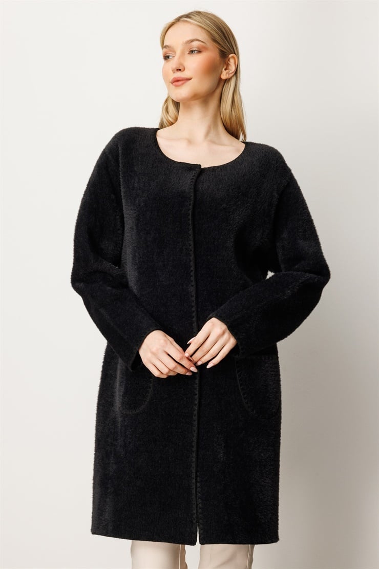 Mutlu Ertan Kadın Sakal Triko Hırka Siyah 20261