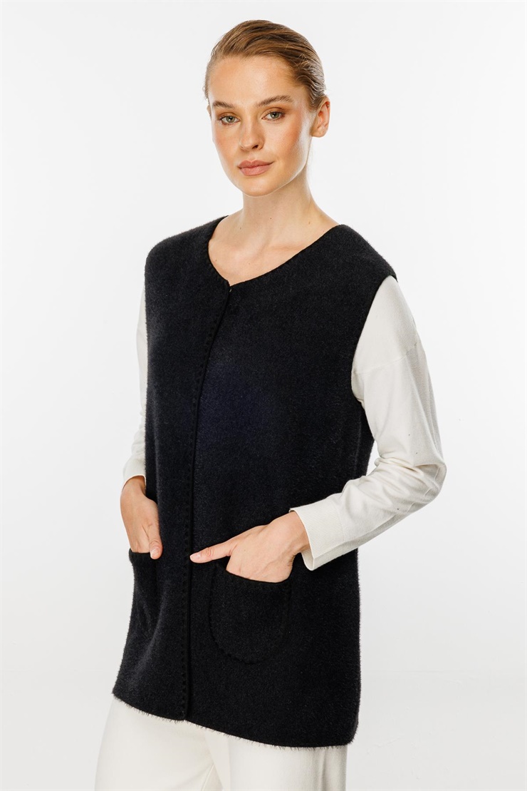 Mutlu Ertan Kadın Sakal Triko Yelek Siyah -Siyah 20142