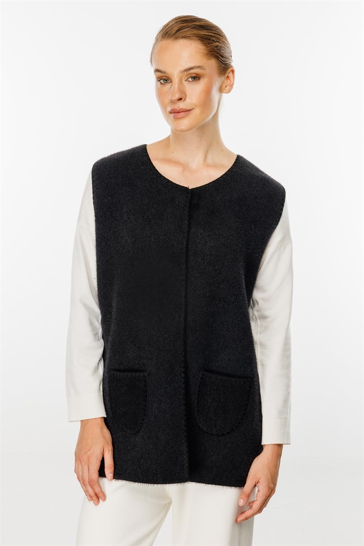 Mutlu Ertan Kadın Sakal Triko Yelek Siyah -Siyah 20142