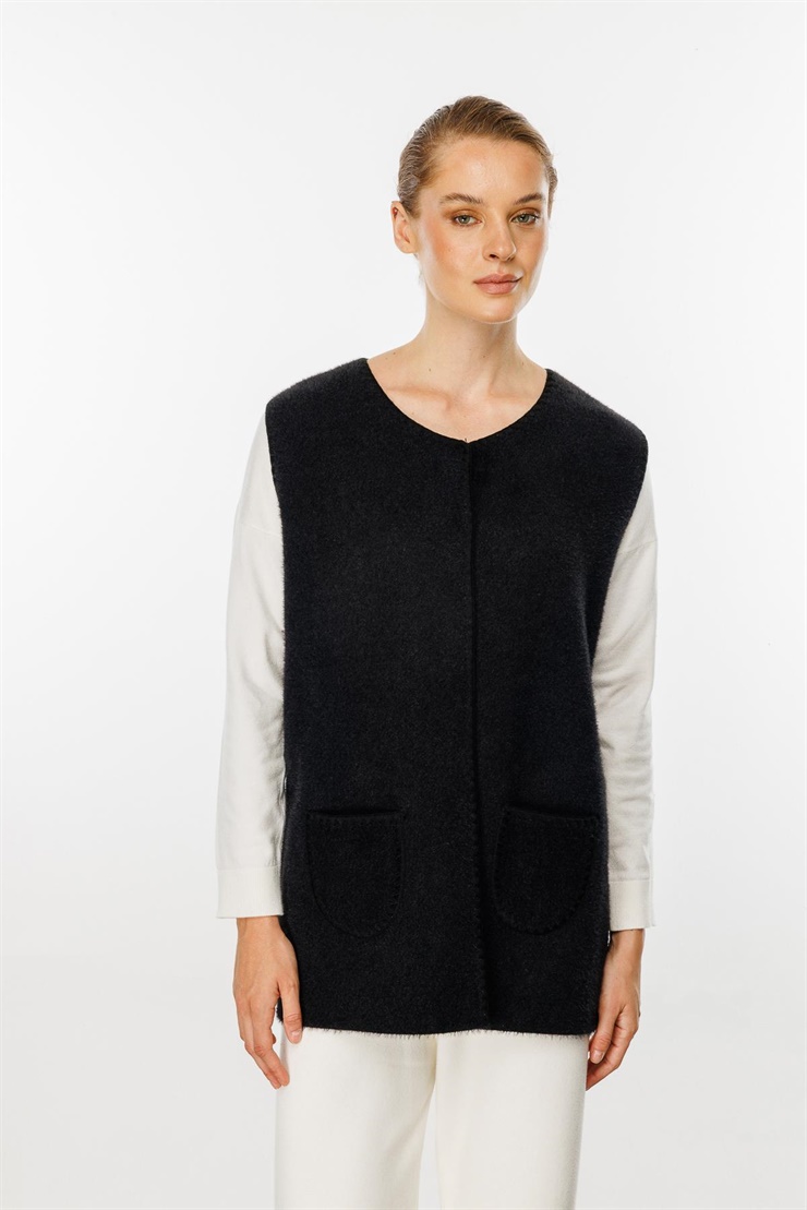 Mutlu Ertan Kadın Sakal Triko Yelek Siyah -Siyah 20142