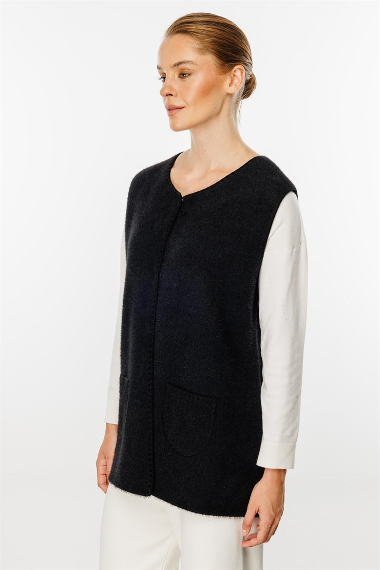 Mutlu Ertan Kadın Sakal Triko Yelek Siyah -Siyah 20142