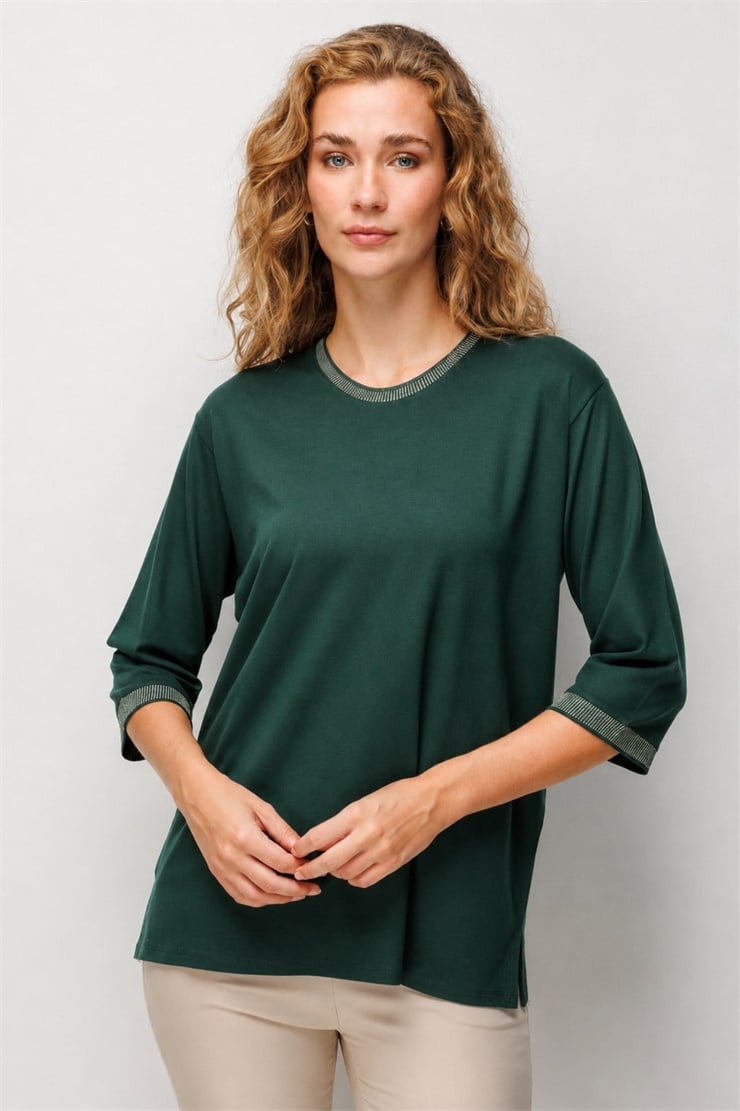 Mutlu Ertan Kadın Sıfır Yaka Ribana Bluz (2624KK103509) Yesil 30509