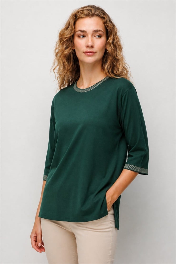 Mutlu Ertan Kadın Sıfır Yaka Ribana Bluz (2624KK103509) Yesil 30509