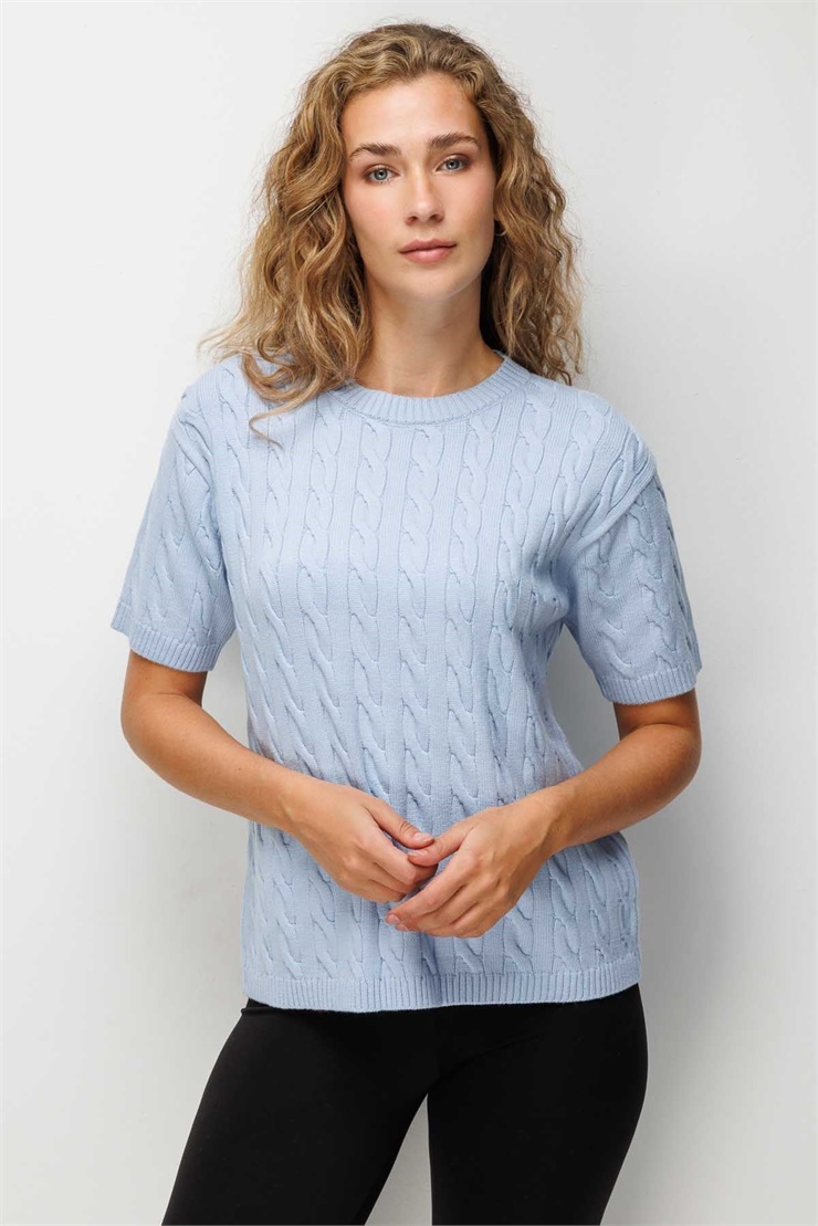 Mutlu Ertan Kadın Sıfır Yaka Saç Örgü Bluz Mavi 20334