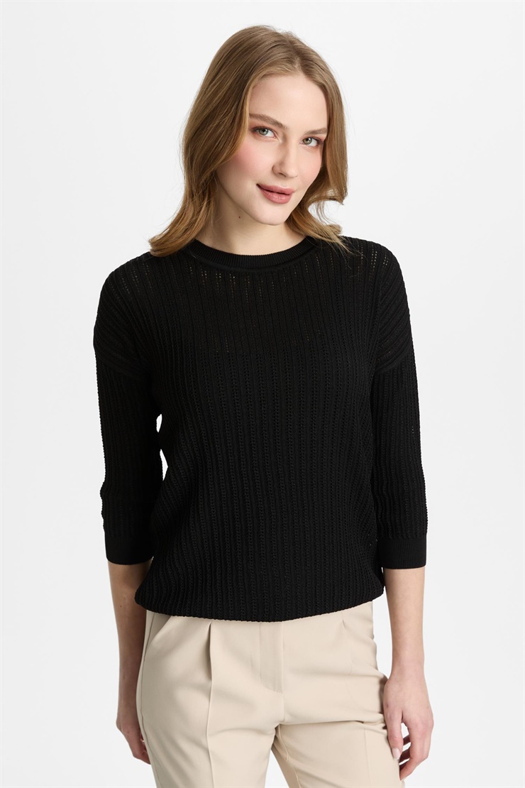 Mutlu Ertan Kadın Sıfır Yaka Triko Bluz Siyah 20313