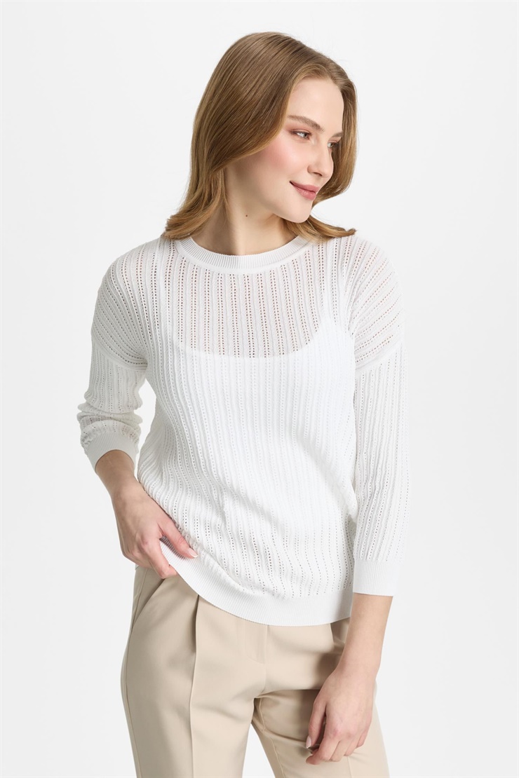 Mutlu Ertan Kadın Sıfır Yaka Triko Bluz Ekru 20313