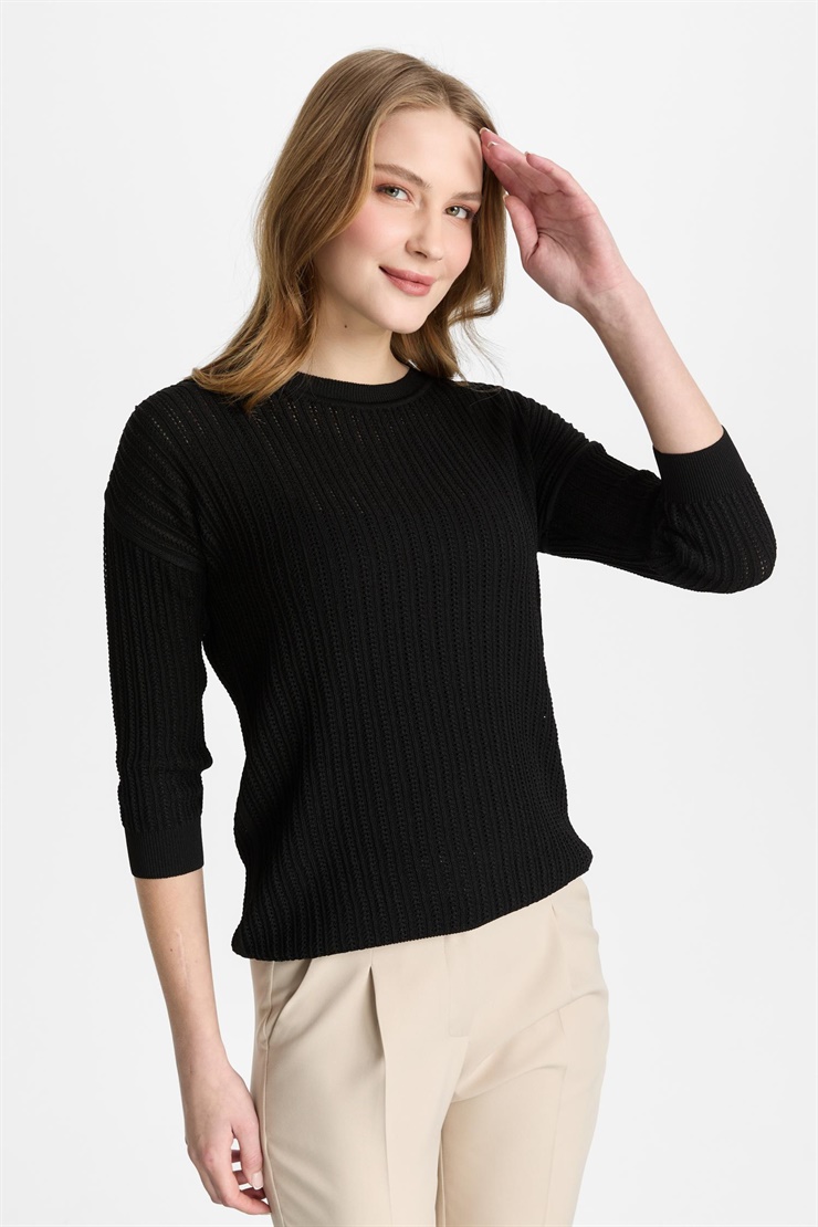 Mutlu Ertan Kadın Sıfır Yaka Triko Bluz Siyah 20313