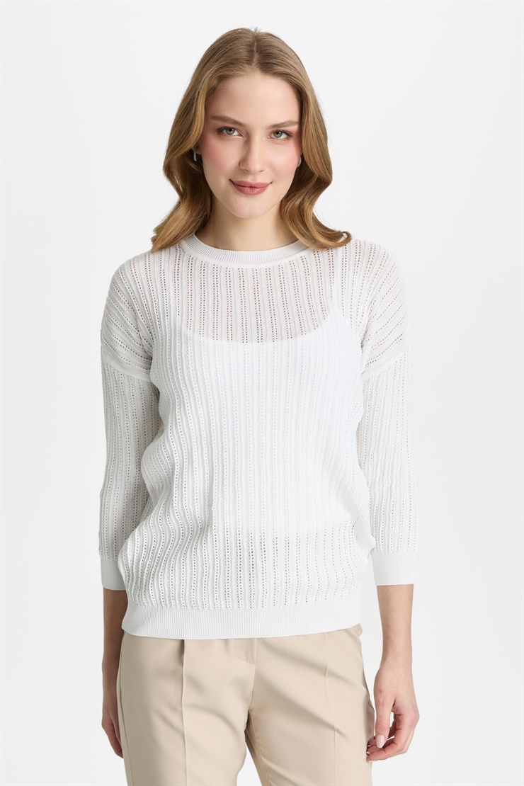 Mutlu Ertan Kadın Sıfır Yaka Triko Bluz Ekru 20313
