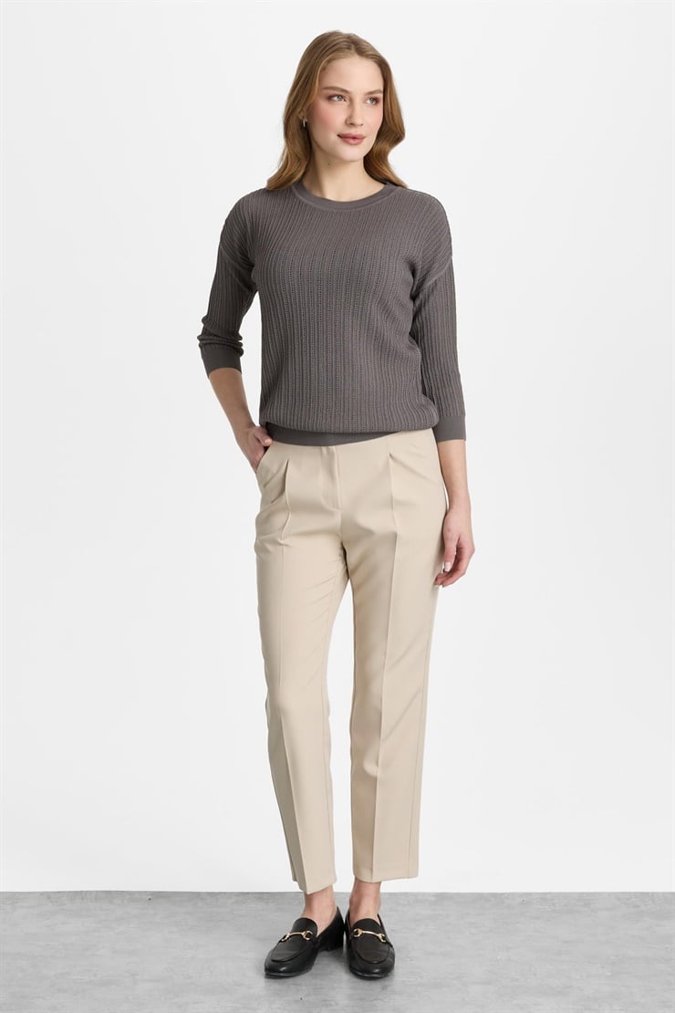 Mutlu Ertan Kadın Sıfır Yaka Triko Bluz Füme 20313