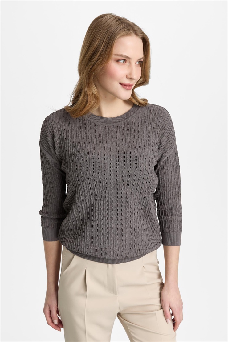 Mutlu Ertan Kadın Sıfır Yaka Triko Bluz Füme 20313