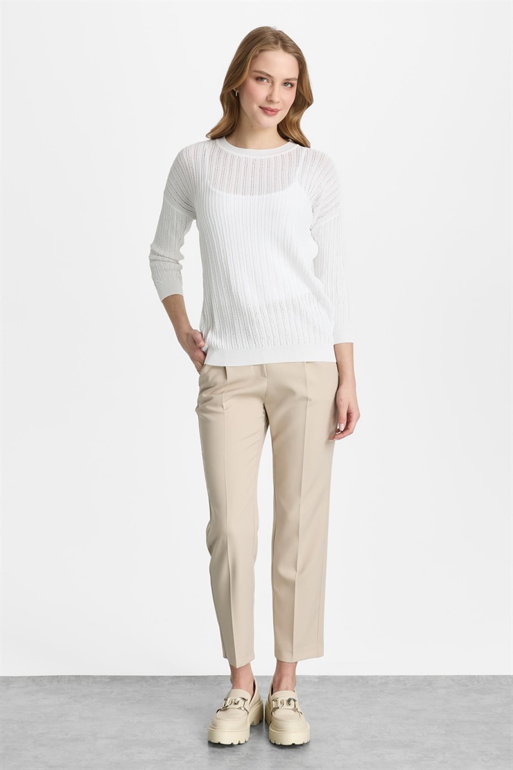 Mutlu Ertan Kadın Sıfır Yaka Triko Bluz Ekru 20313