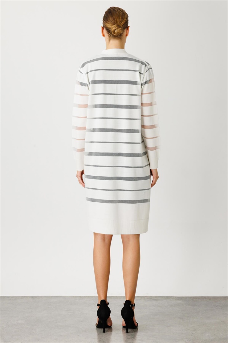 Mutlu Ertan Kadın Sim Çizgili Hırka Ekru 20006