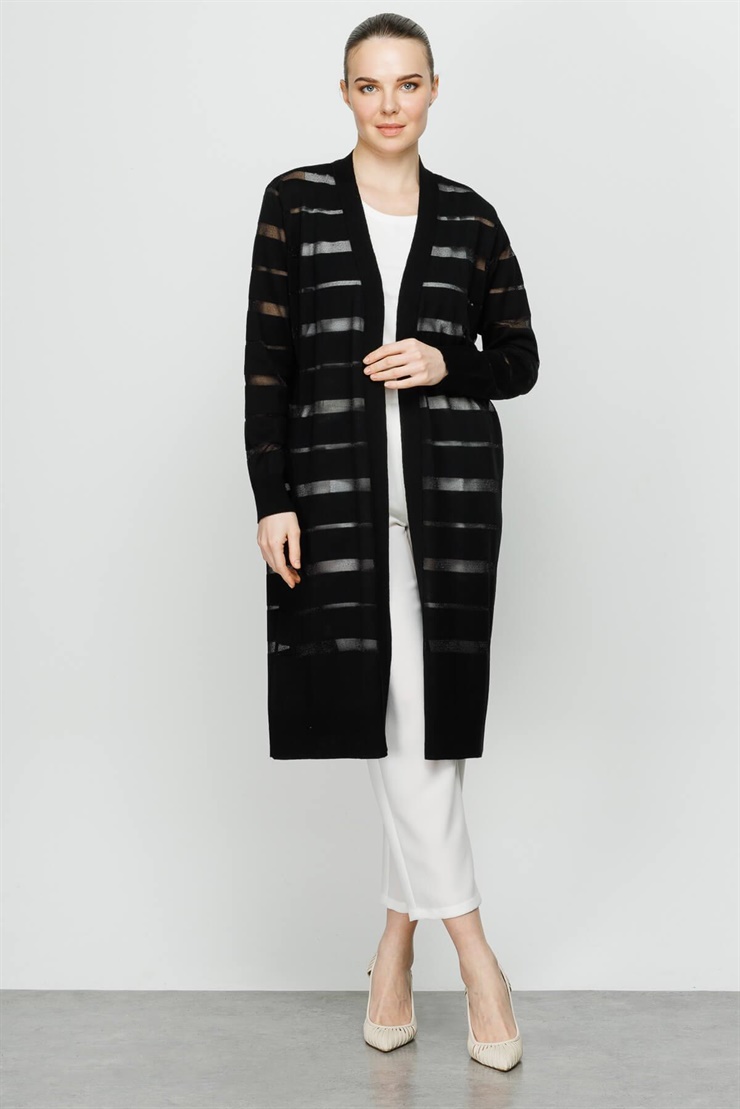 Mutlu Ertan Kadın Sim Çizgili Hırka Siyah 20006