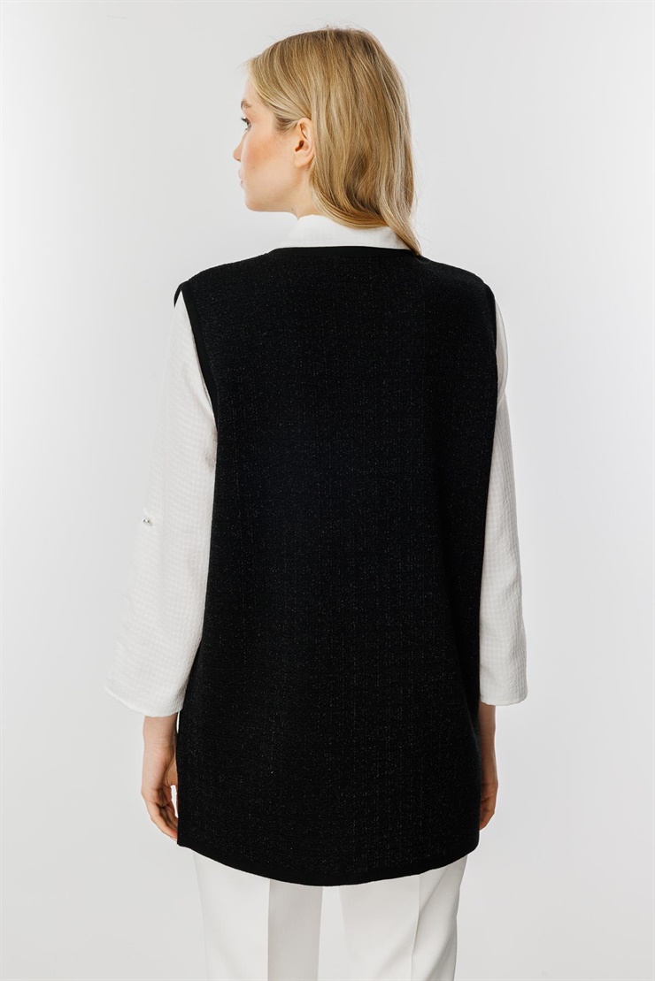 Mutlu Ertan Kadın Sim Detaylı Düğmeli Triko Yelek Siyah 20217