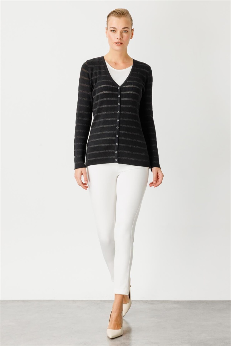 Mutlu Ertan Kadın Sim Detaylı Fitilli Triko Hırka Siyah 20097