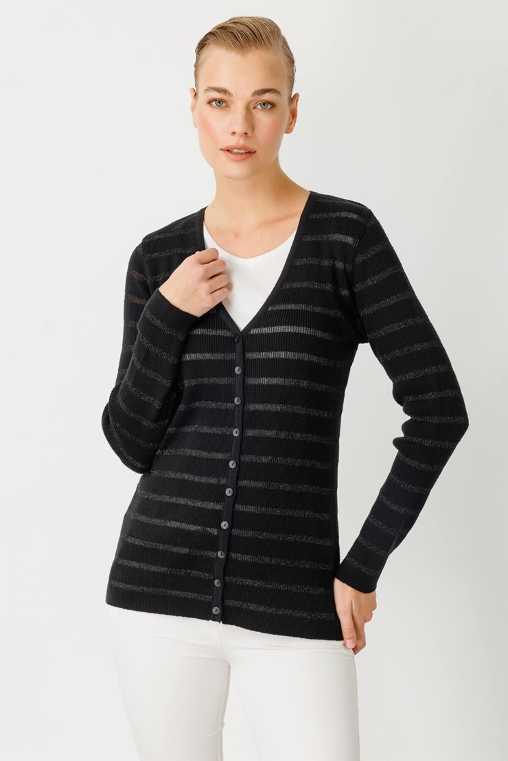 Mutlu Ertan Kadın Sim Detaylı Fitilli Triko Hırka Siyah 20097