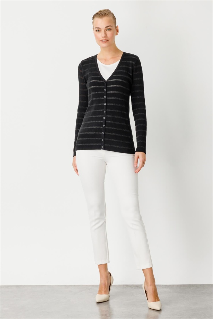 Mutlu Ertan Kadın Sim Detaylı Fitilli Triko Hırka Siyah 20097