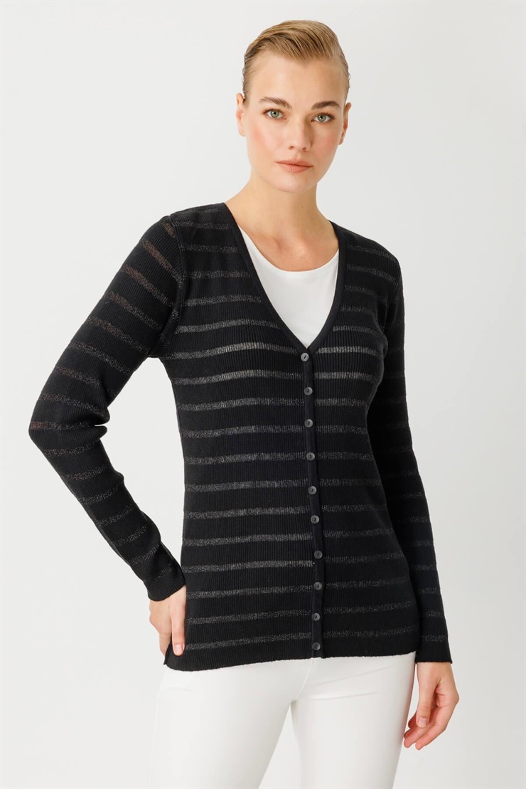 Mutlu Ertan Kadın Sim Detaylı Fitilli Triko Hırka Siyah 20097