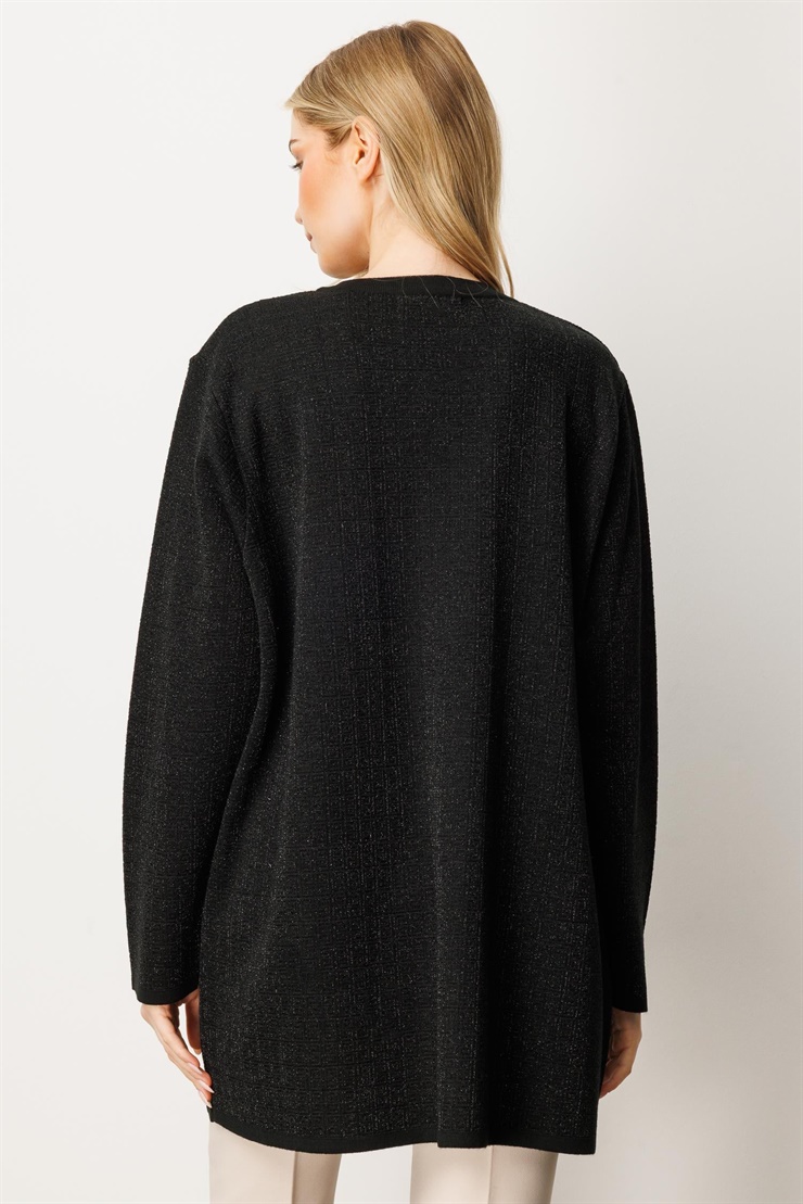 Mutlu Ertan Kadın Sim Detaylı Sıfır Yaka  Hırka Siyah 20238