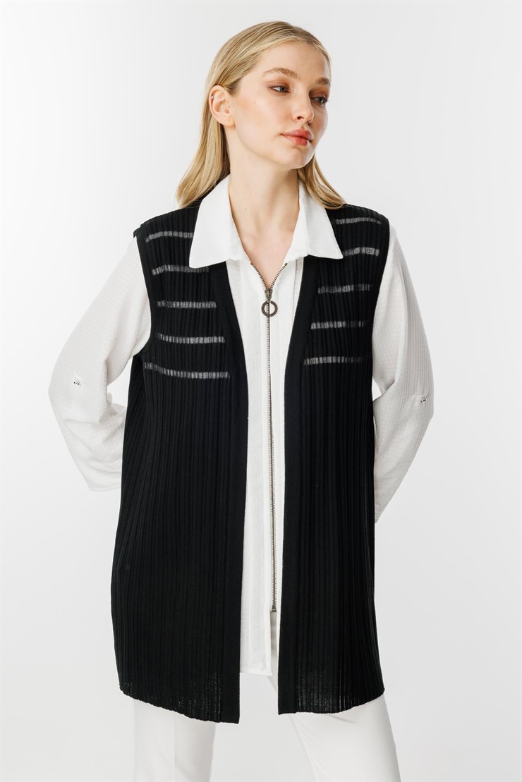 Mutlu Ertan Kadın Sim Detaylı Triko Yelek Siyah 20191