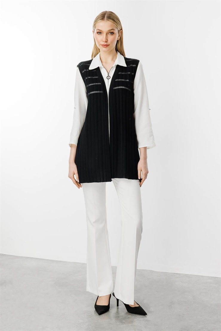 Mutlu Ertan Kadın Sim Detaylı Triko Yelek Siyah 20191