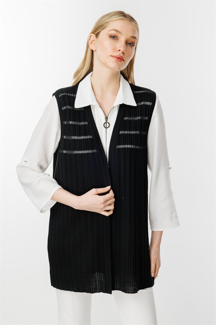 Mutlu Ertan Kadın Sim Detaylı Triko Yelek Siyah 20191