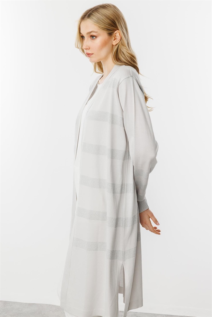 Mutlu Ertan Kadın Sim Detaylı Uzun Triko Hırka Gri 20176