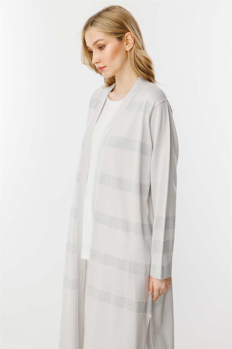 Mutlu Ertan Kadın Sim Detaylı Uzun Triko Hırka Gri 20176