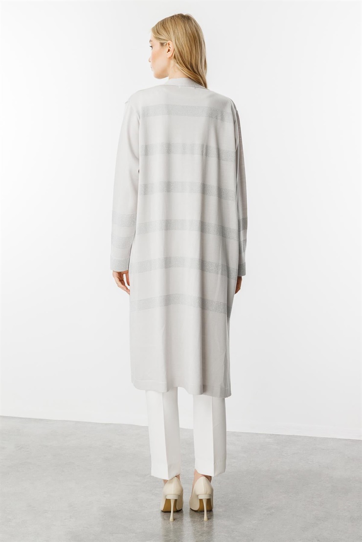 Mutlu Ertan Kadın Sim Detaylı Uzun Triko Hırka Gri 20176