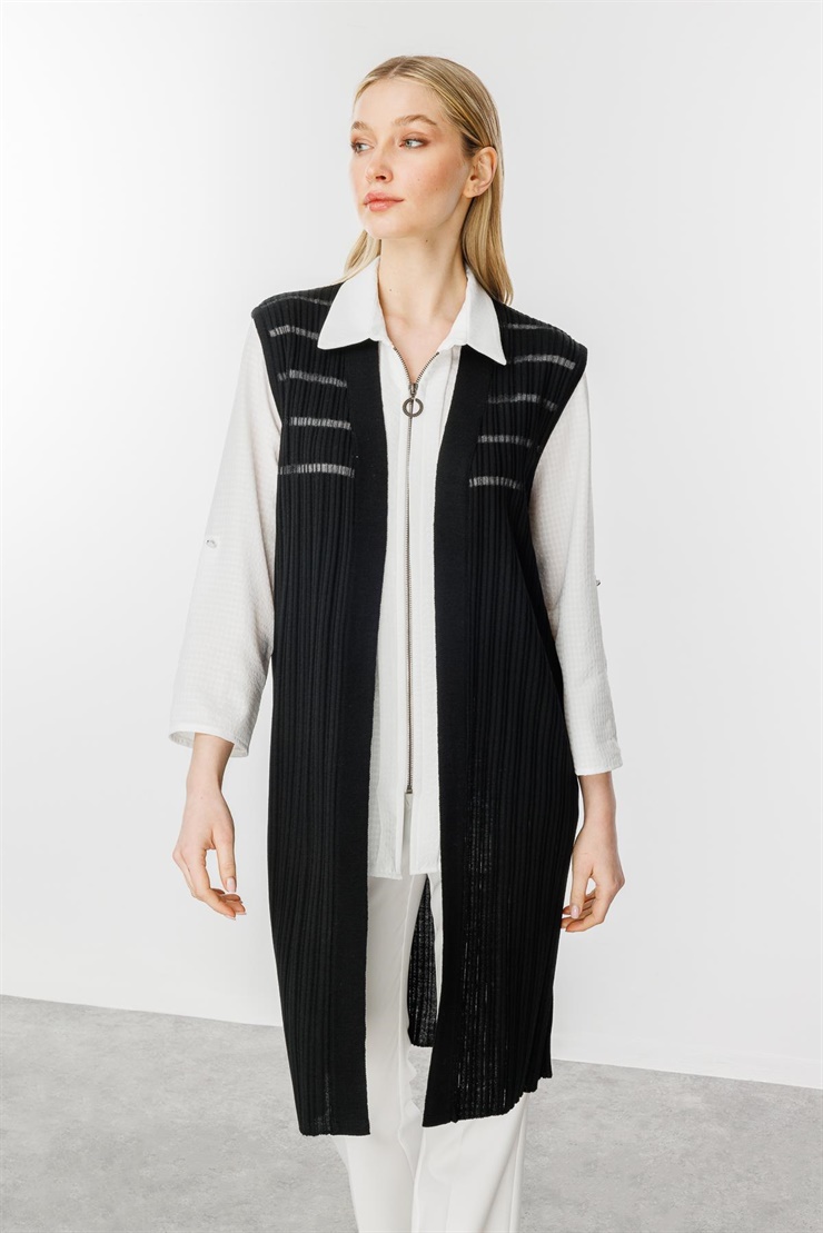 Mutlu Ertan Kadın Simli  Fitilli Yelek Siyah 20121