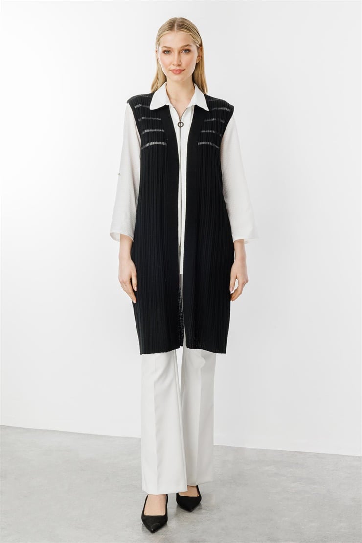 Mutlu Ertan Kadın Simli  Fitilli Yelek Siyah 20121