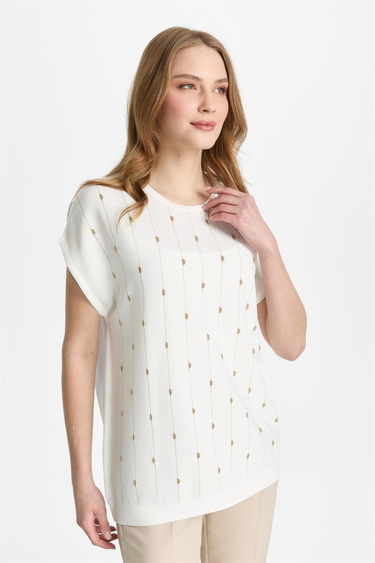 Mutlu Ertan Kadın Simli Bluz Ekru 20326