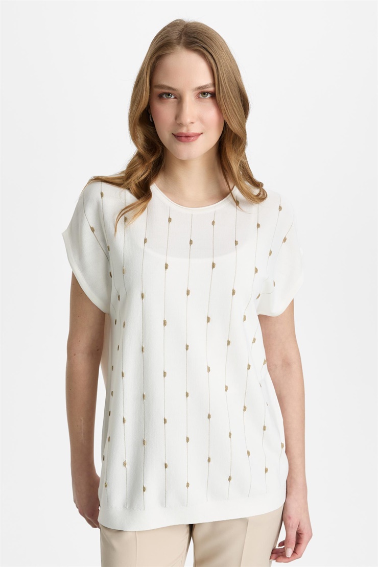 Mutlu Ertan Kadın Simli Bluz Ekru 20326