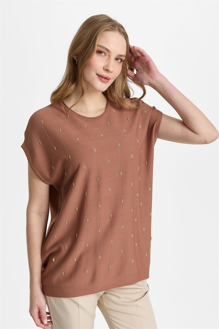 Mutlu Ertan Kadın Simli Bluz Kahve 20326