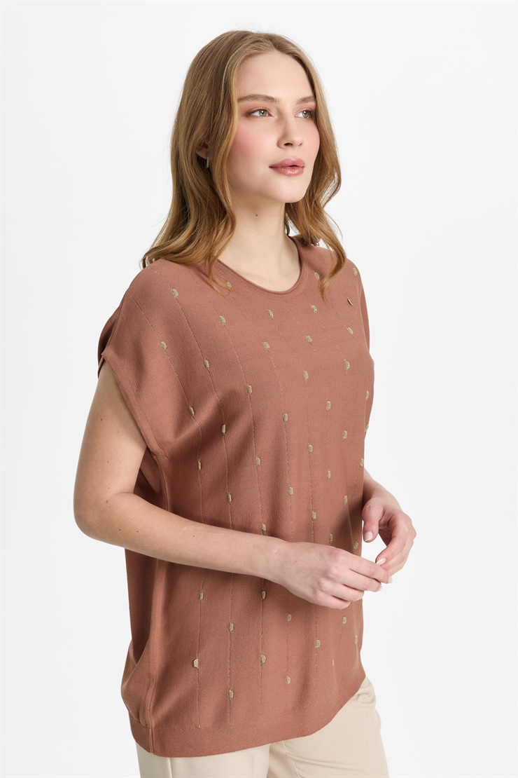 Mutlu Ertan Kadın Simli Bluz Kahve 20326