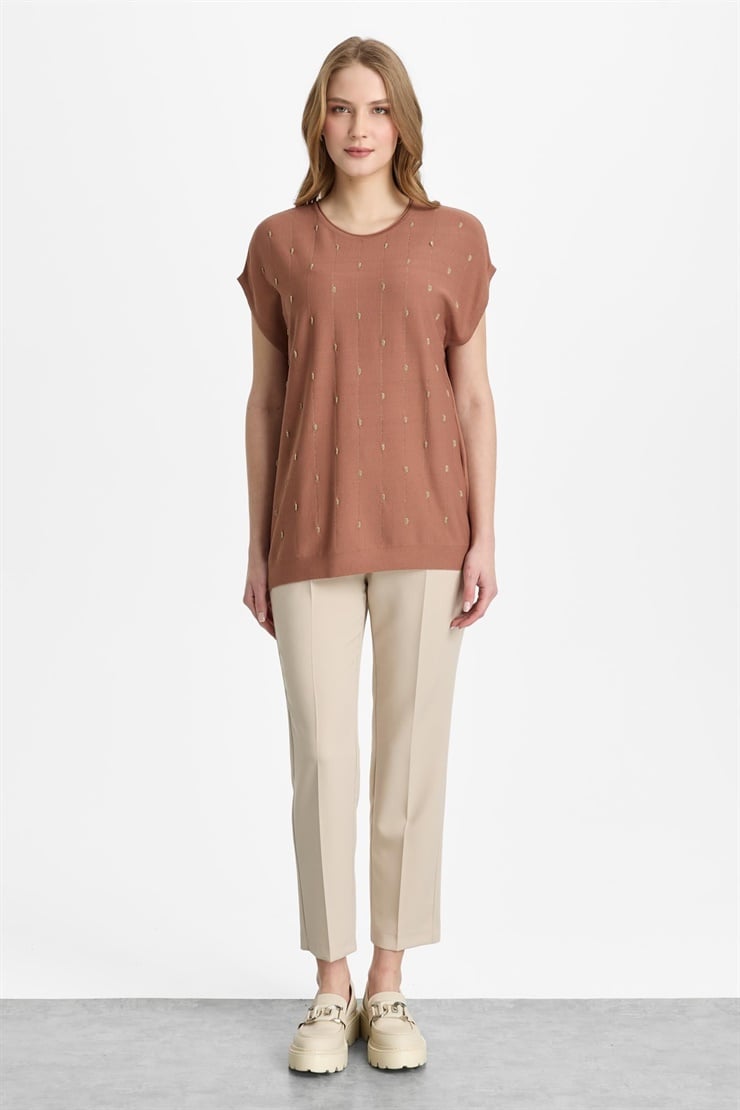 Mutlu Ertan Kadın Simli Bluz Kahve 20326
