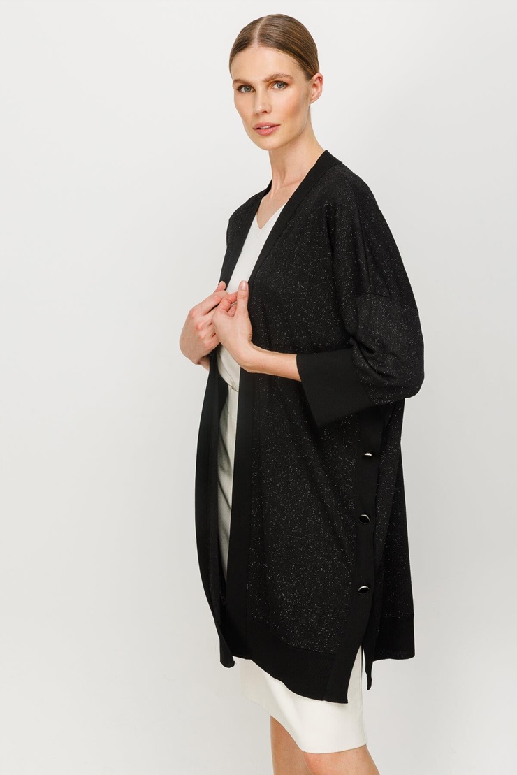 Mutlu Ertan Kadın Simli Düğme Detaylı Hırka Siyah 30166
