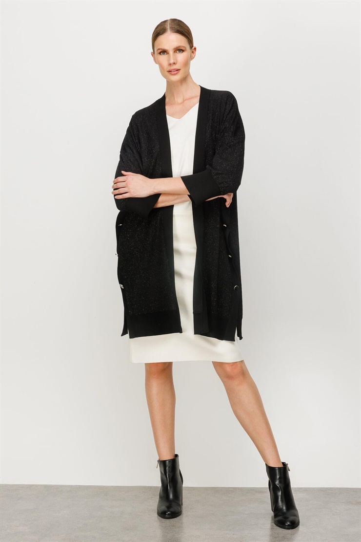 Mutlu Ertan Kadın Simli Düğme Detaylı Hırka Siyah 30166