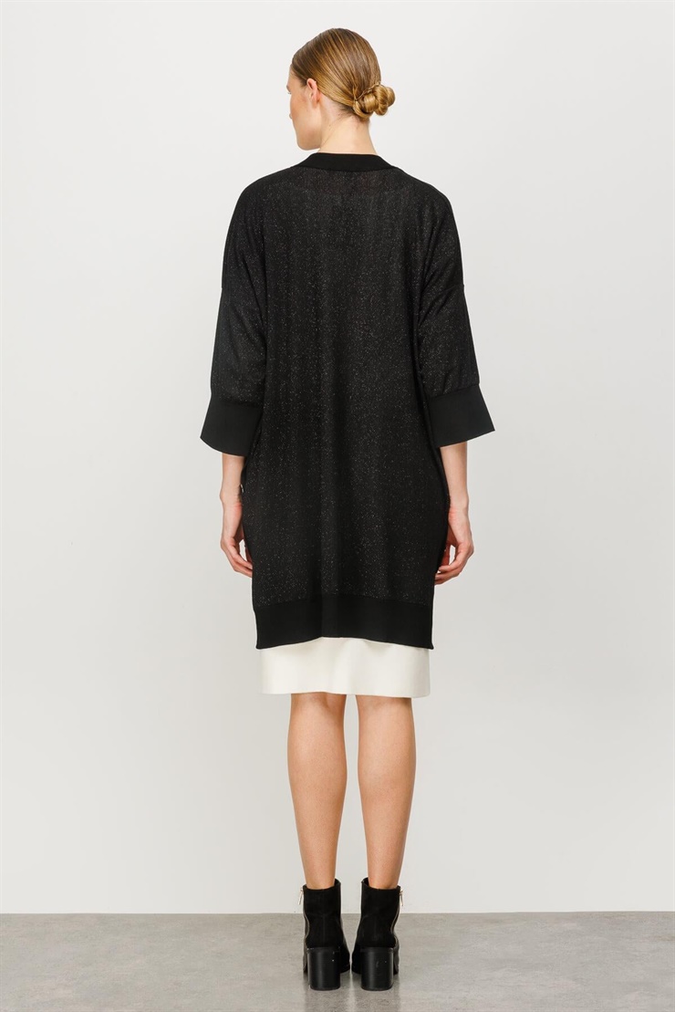 Mutlu Ertan Kadın Simli Düğme Detaylı Hırka Siyah 30166