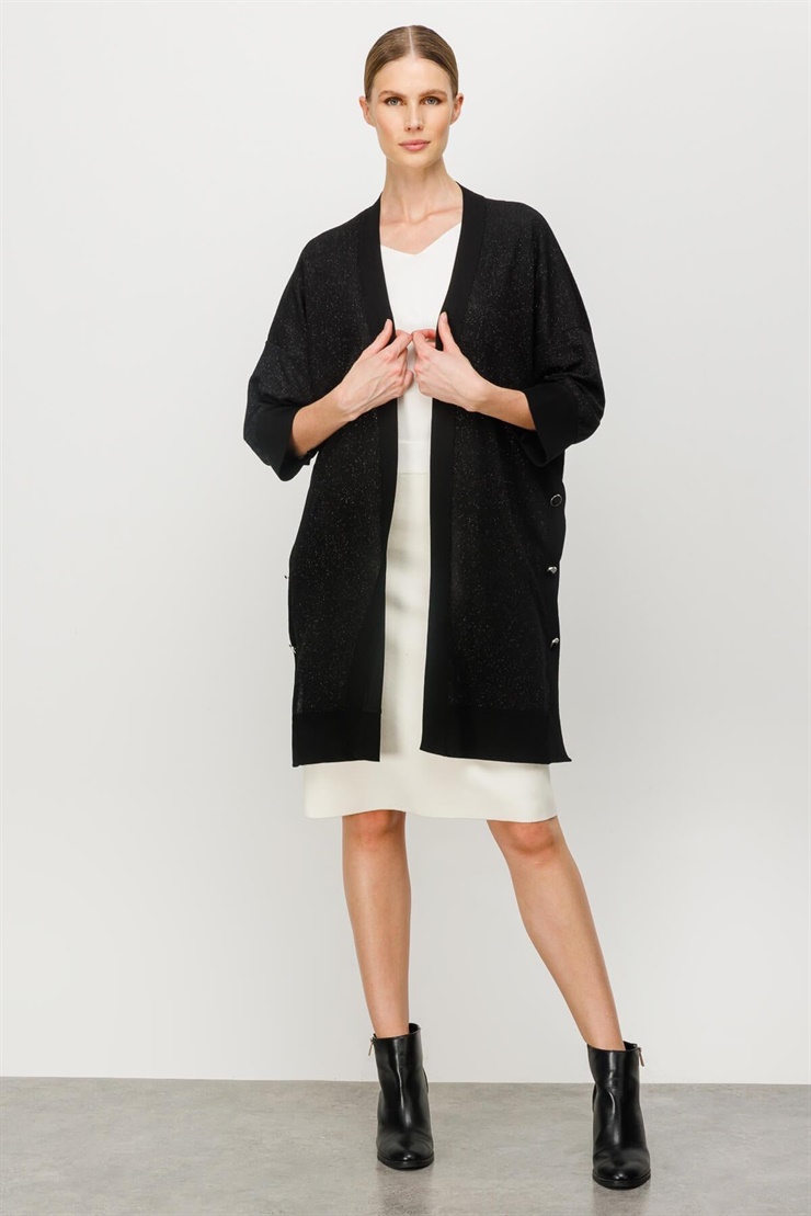 Mutlu Ertan Kadın Simli Düğme Detaylı Hırka Siyah 30166