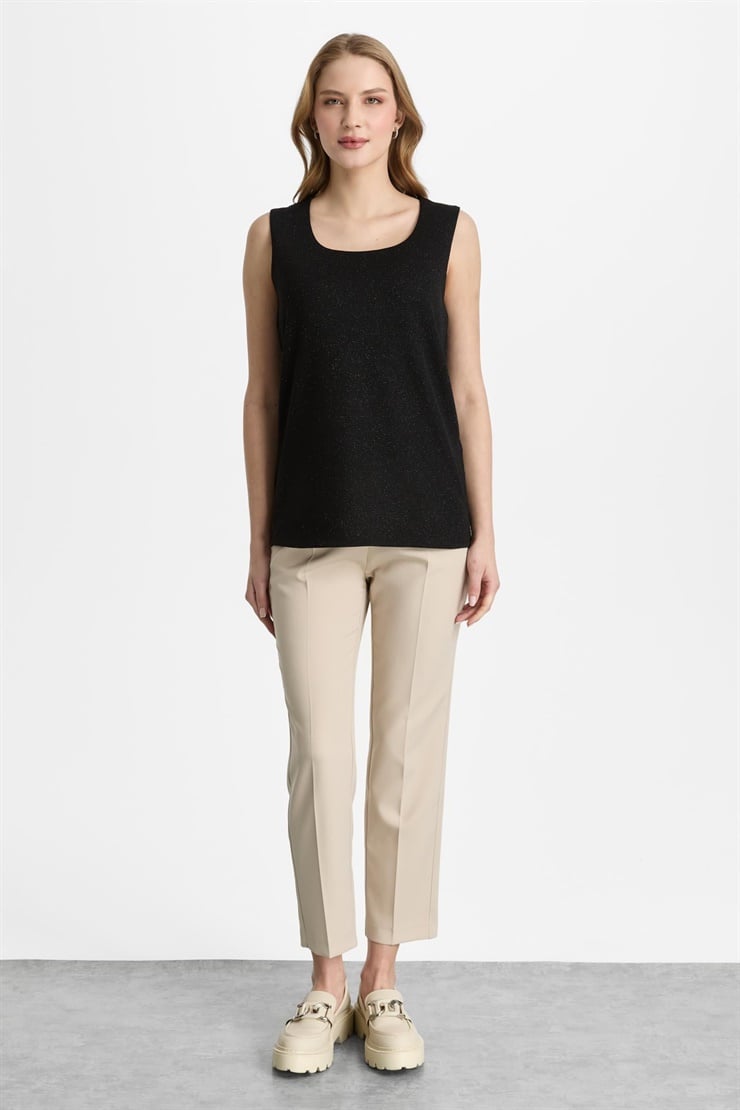 Mutlu Ertan Kadın Simli Kare Yaka Atlet Siyah 30471