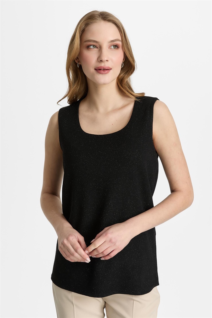 Mutlu Ertan Kadın Simli Kare Yaka Atlet Siyah 30471