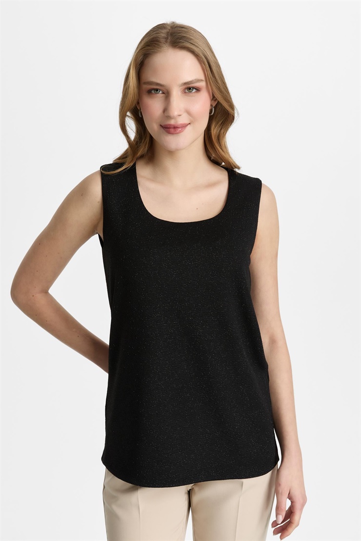 Mutlu Ertan Kadın Simli Kare Yaka Atlet Siyah 30471