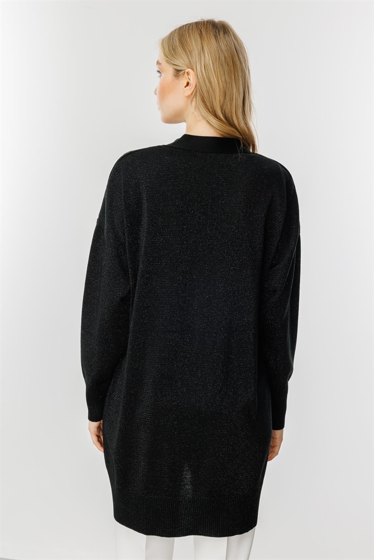 Mutlu Ertan Kadın Simli Triko Hırka Siyah 20178