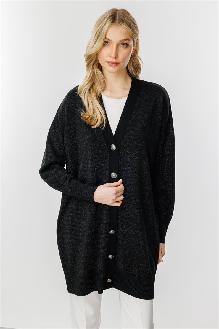 Mutlu Ertan Kadın Simli Triko Hırka Siyah 20178