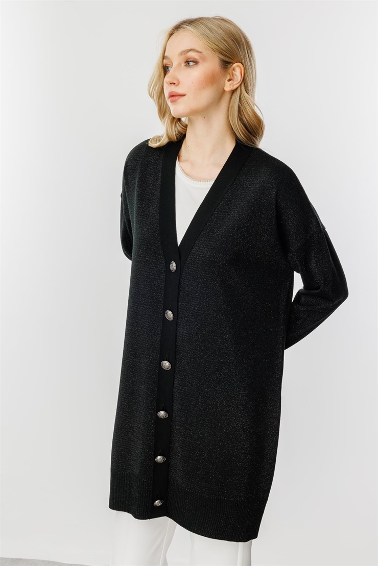 Mutlu Ertan Kadın Simli Triko Hırka Siyah 20178