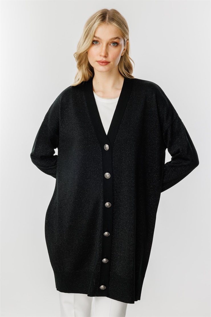 Mutlu Ertan Kadın Simli Triko Hırka Siyah 20178